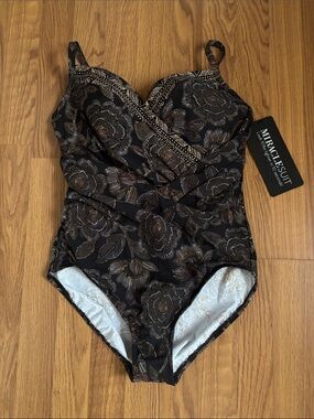 Miraclesuit Black Floral Swimsuit NWT SZ 14